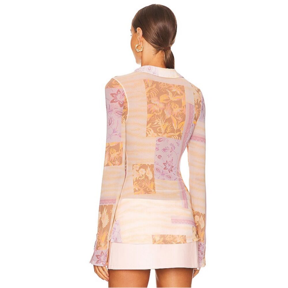 Free People Lucky Mesh Shirtee Pastel Paisley Ruched Boho Chic Aesthetic Sz M - Picture 10 of 10